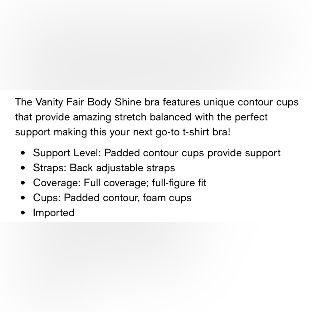 Vanity Fair Body Shine Full Coverage underwire contour bra~75298 size 34DD black - Picture 4 of 4